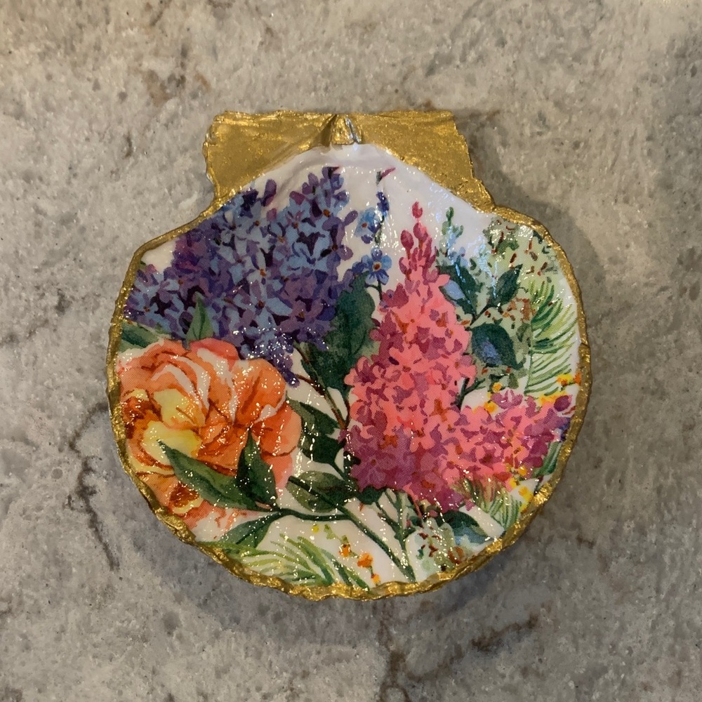 Hand painted natural Seashell Trinket Dish with Gold Accents